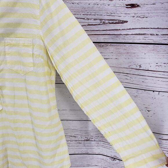 Old Navy Yellow 100%Cotton Striped Button Up Long Sleeve Top Size Large - Picture 6 of 14